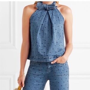 Ulla Johnson Swiss Dot Denim Top. Sz 0